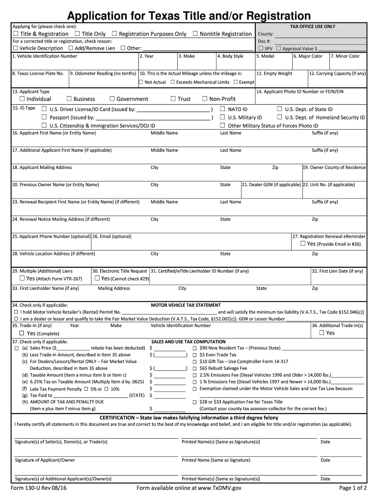 Form 130 U Rev 08 16 Fill Online Printable Fillable Blank PdfFiller