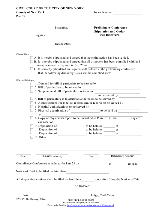 Form 131 Download Fillable PDF Or Fill Online Preliminary Conference