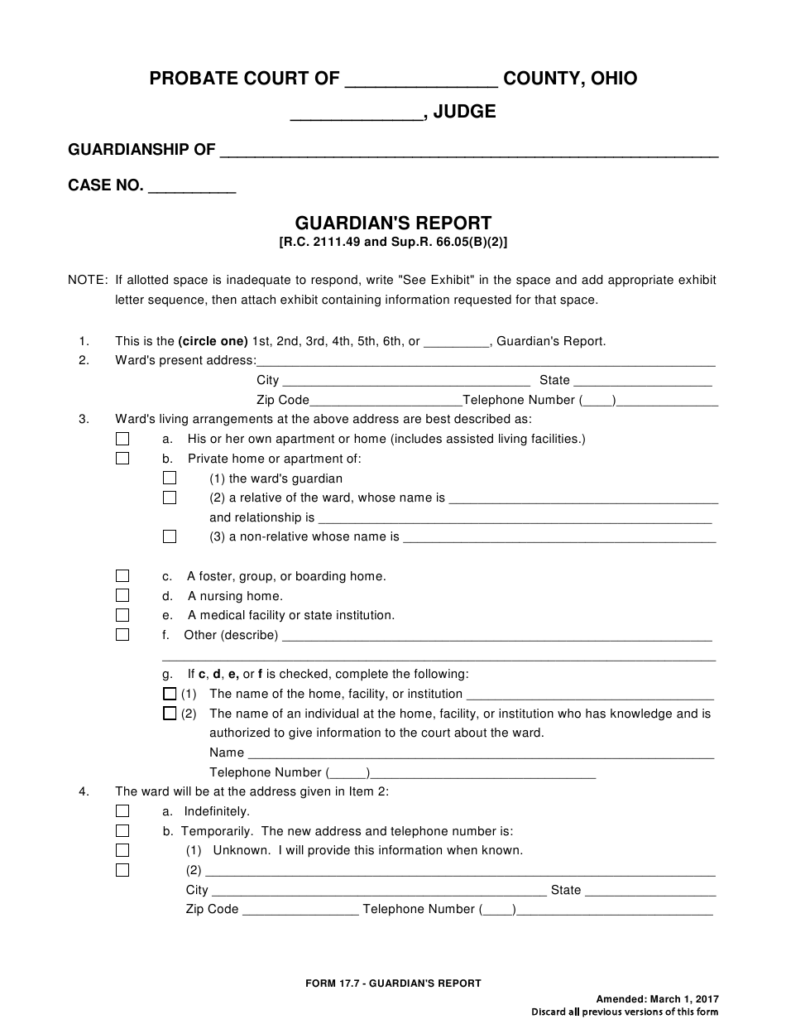 Form 17 7 Download Fillable PDF Or Fill Online Guardian s Report Ohio 
