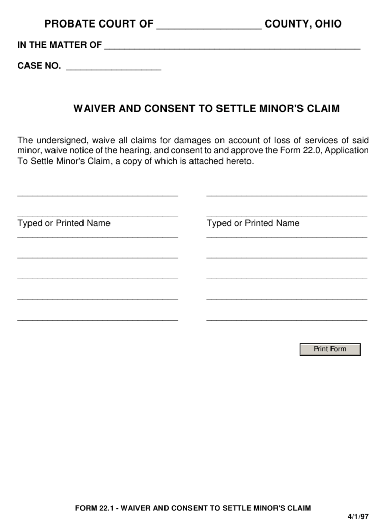 Form 22 1 Download Fillable PDF Or Fill Online Waiver And Consent To 