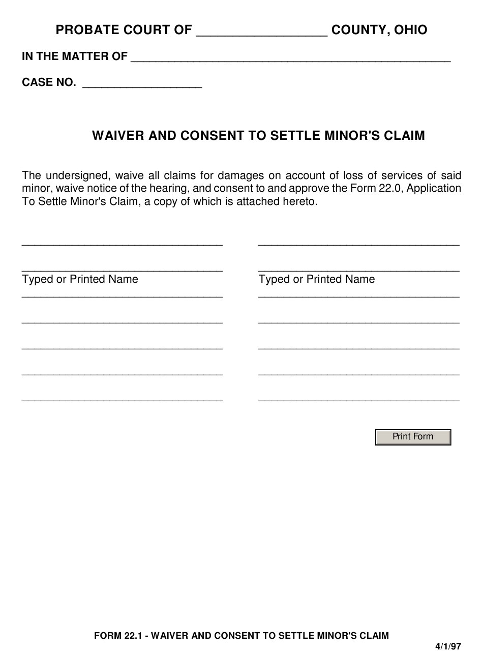 Form 22 1 Download Fillable PDF Or Fill Online Waiver And Consent To 