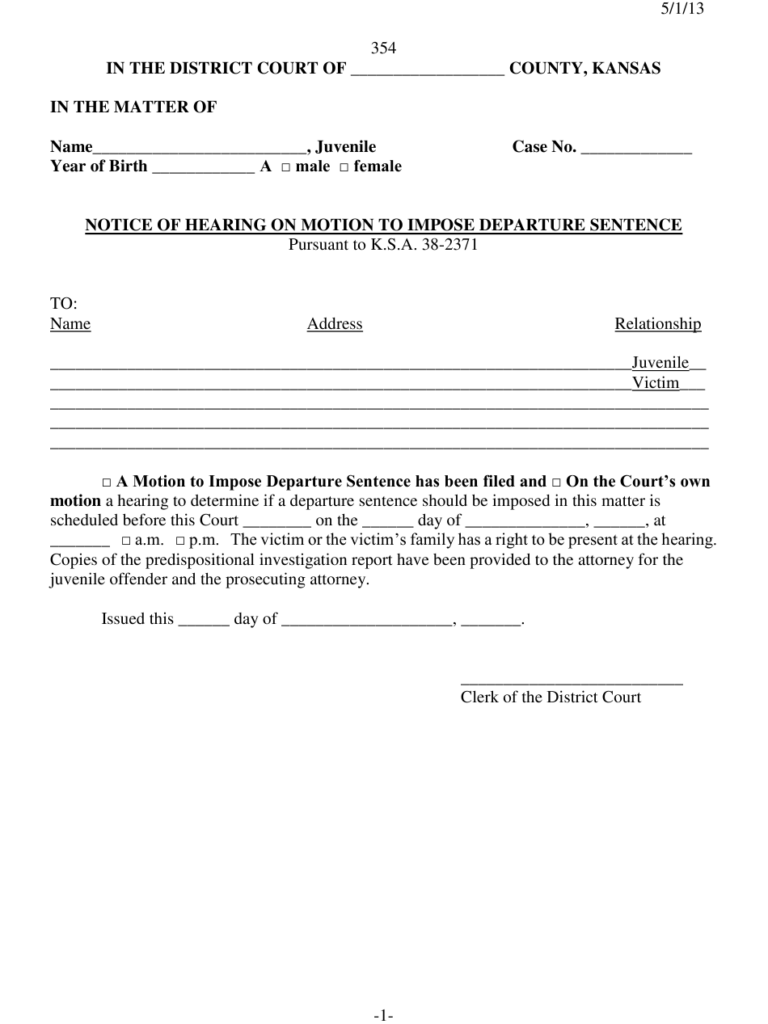 Form 354 Download Printable PDF Or Fill Online Notice Of Hearing On 