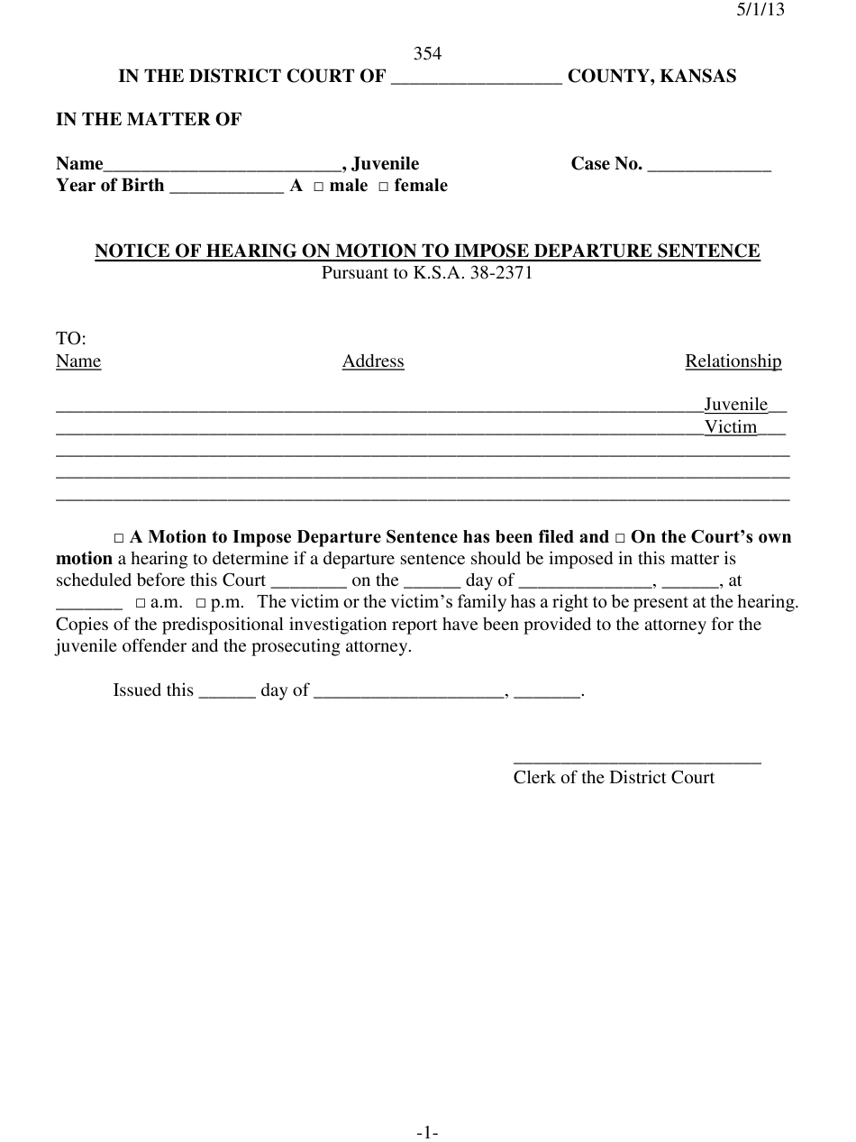 Form 354 Download Printable PDF Or Fill Online Notice Of Hearing On 