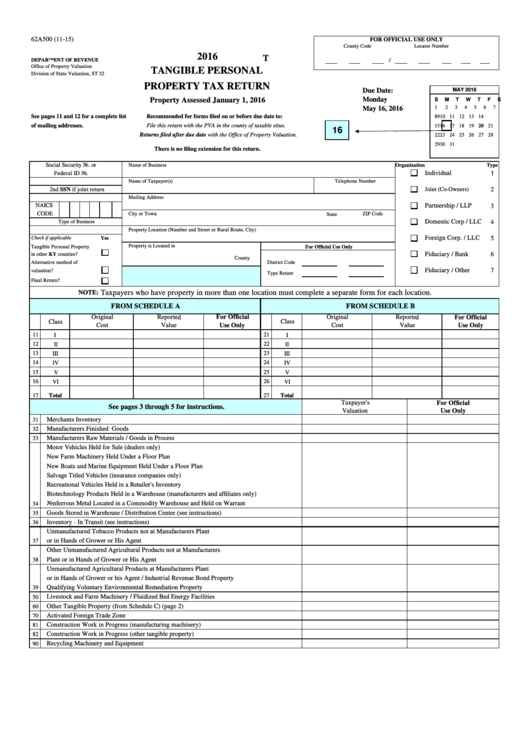 Form 62a500 11 15 2016 Tangible Personal Property Tax Return 