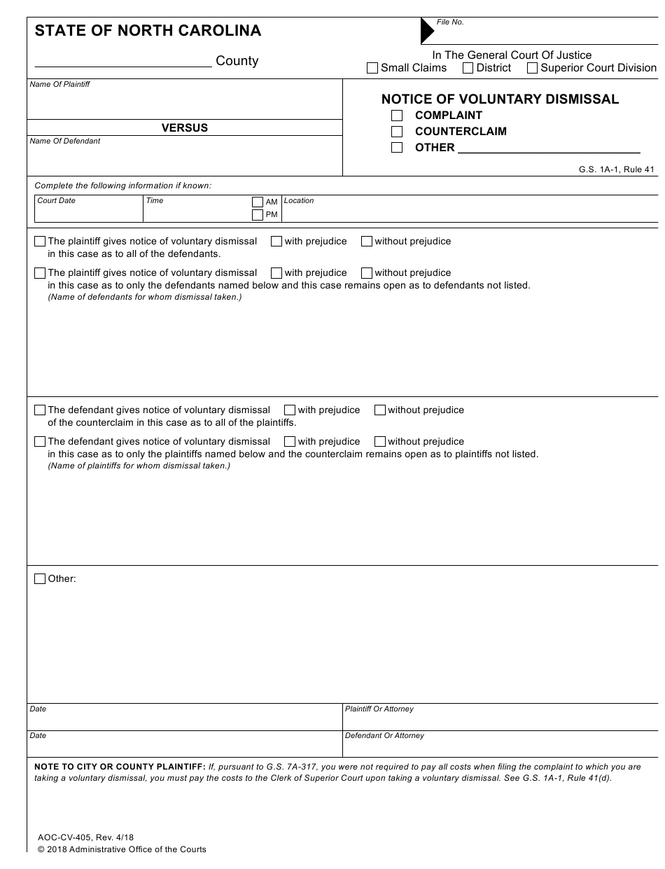 Form AOC CV 405 Download Fillable PDF Or Fill Online Notice Of