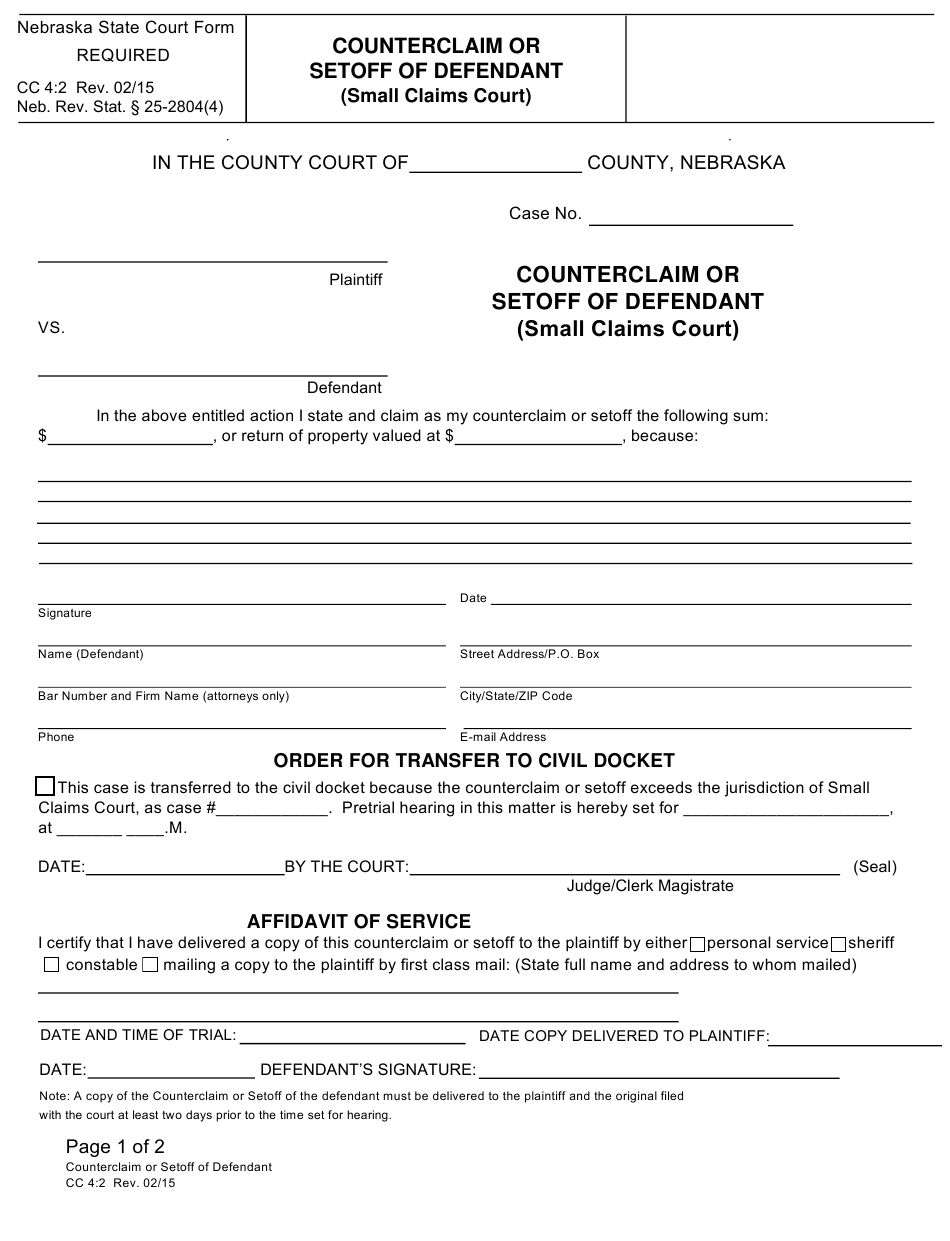 Form CC4 2 Download Fillable PDF Or Fill Online Counterclaim Or Setoff