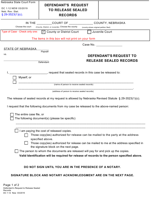 Form DC1 12 Download Fillable PDF Or Fill Online Defendant s Request To 