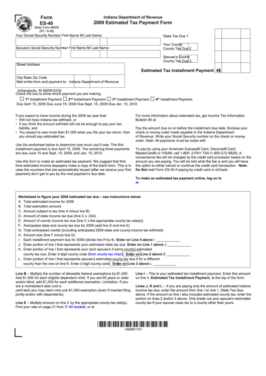 Form Es 40 Estimated Tax Payment Form 2009 Printable Pdf Download ...