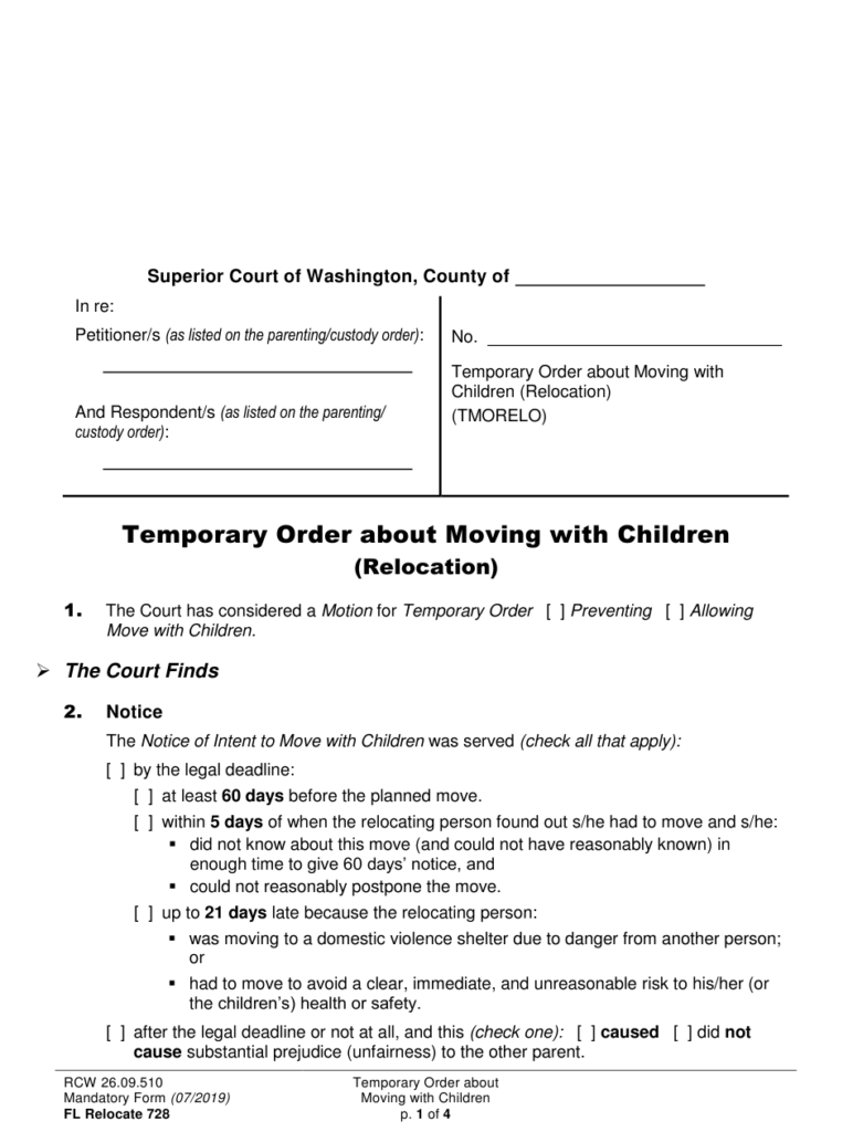 Form FL Relocate728 Download Printable PDF Or Fill Online Temporary 