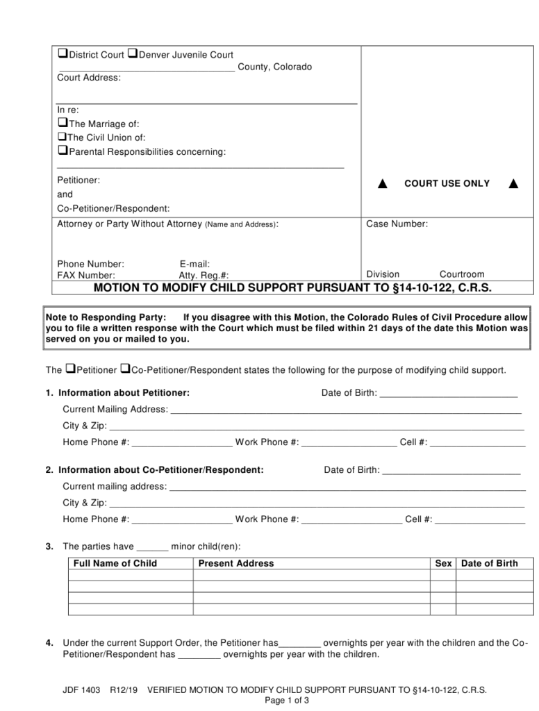 Form JDF1403 Download Printable PDF Or Fill Online Motion To Modify 