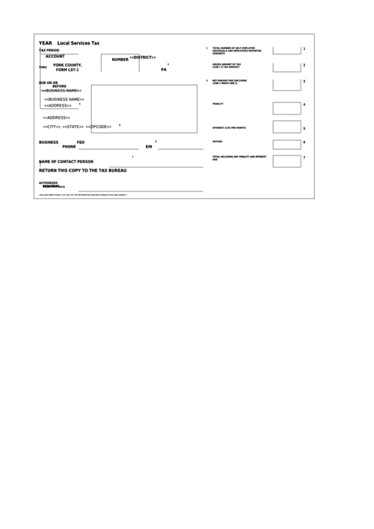 Form Lst 1 Local Services Tax York County Pennsylvania Printable