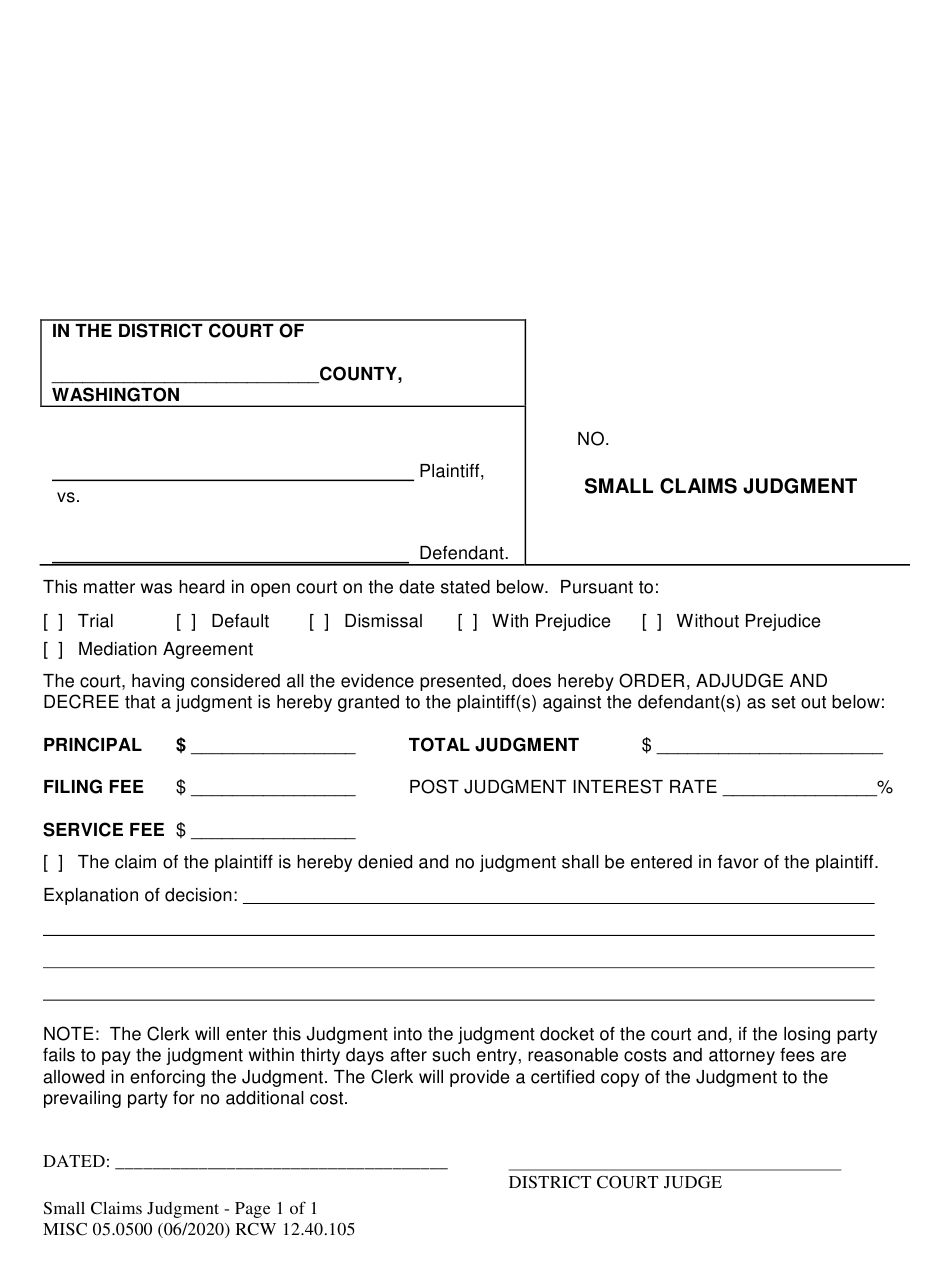 Form MISC05 0500 Download Printable PDF Or Fill Online Small Claims 