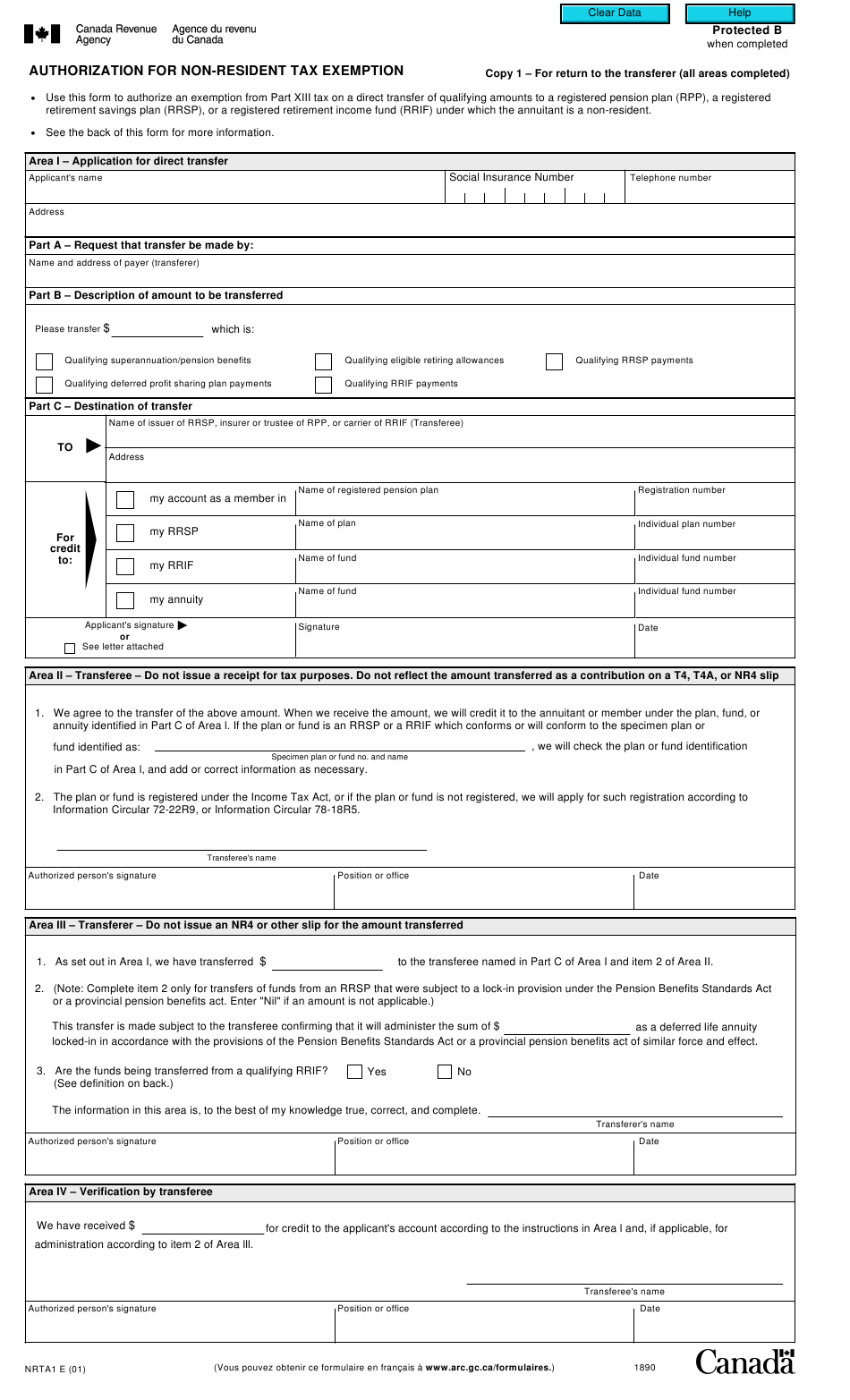 Form NRTA1 Download Fillable PDF Or Fill Online Authorization For Non 