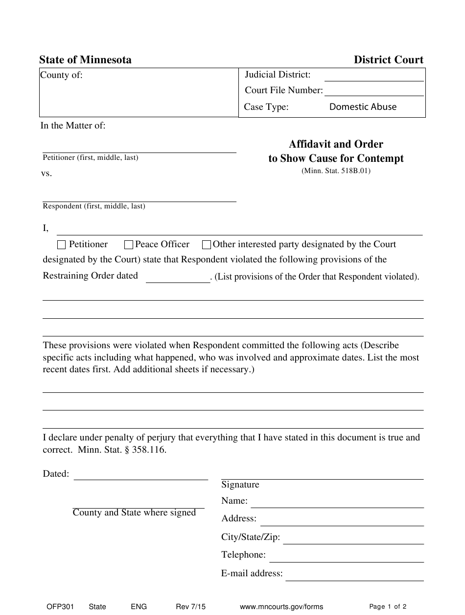 Form OFP301 Download Fillable PDF Or Fill Online Affidavit And Order To 