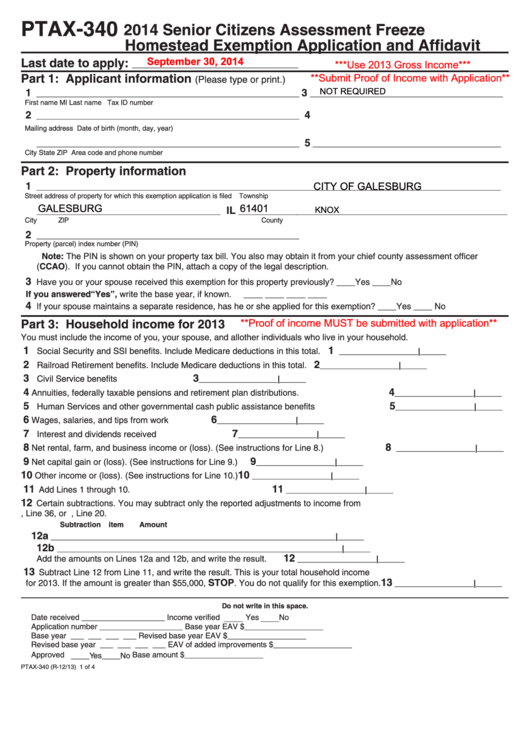 Form Ptax 340 Senior Citizens Assessment Freeze Homestead Exemption 