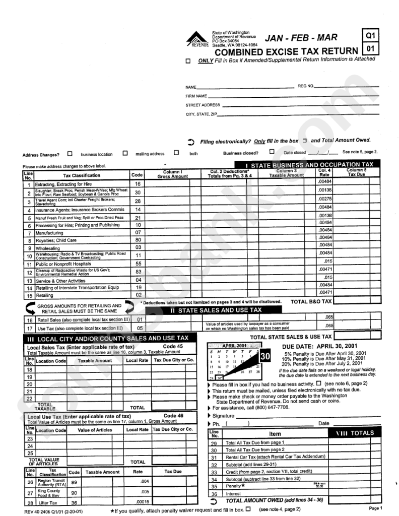 Form Rev 402406 Combined Excise Tax Return Printable Pdf Download