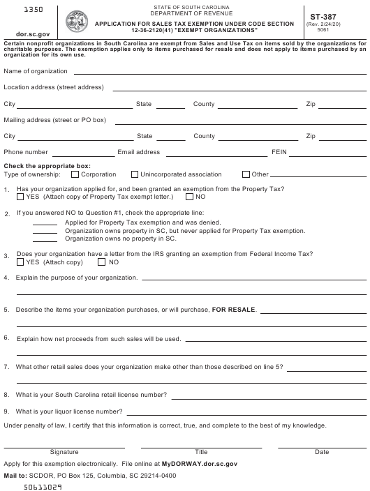 Form ST 387 Download Printable PDF Or Fill Online Application For Sales 