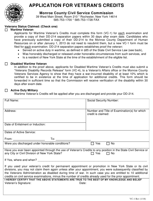 Form VC 1 Download Fillable PDF Or Fill Online Application For Veteran 