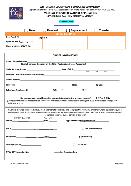Form Wcpd322 Medical Provider Waiver Application Westchester County 