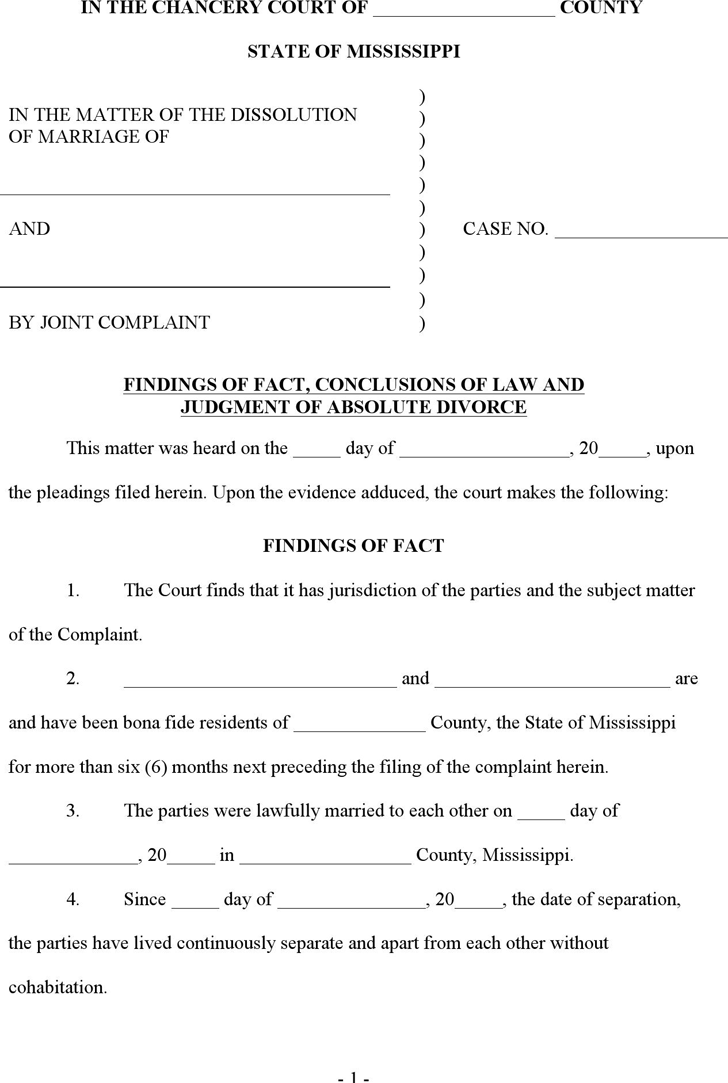 Free Mississippi Final Judgment Of Absolute Divorce Form Doc 54KB 