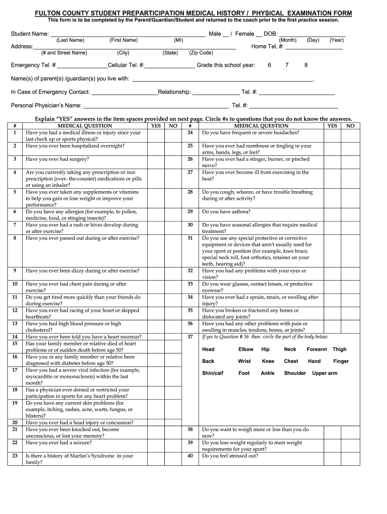 Fulton County Physical Form Fill Out And Sign Printable PDF Template 