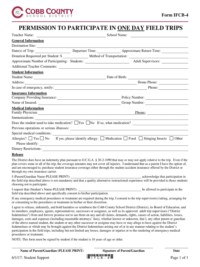 GA Cobb County School District IFCB 4 2017 2021 Fill And Sign