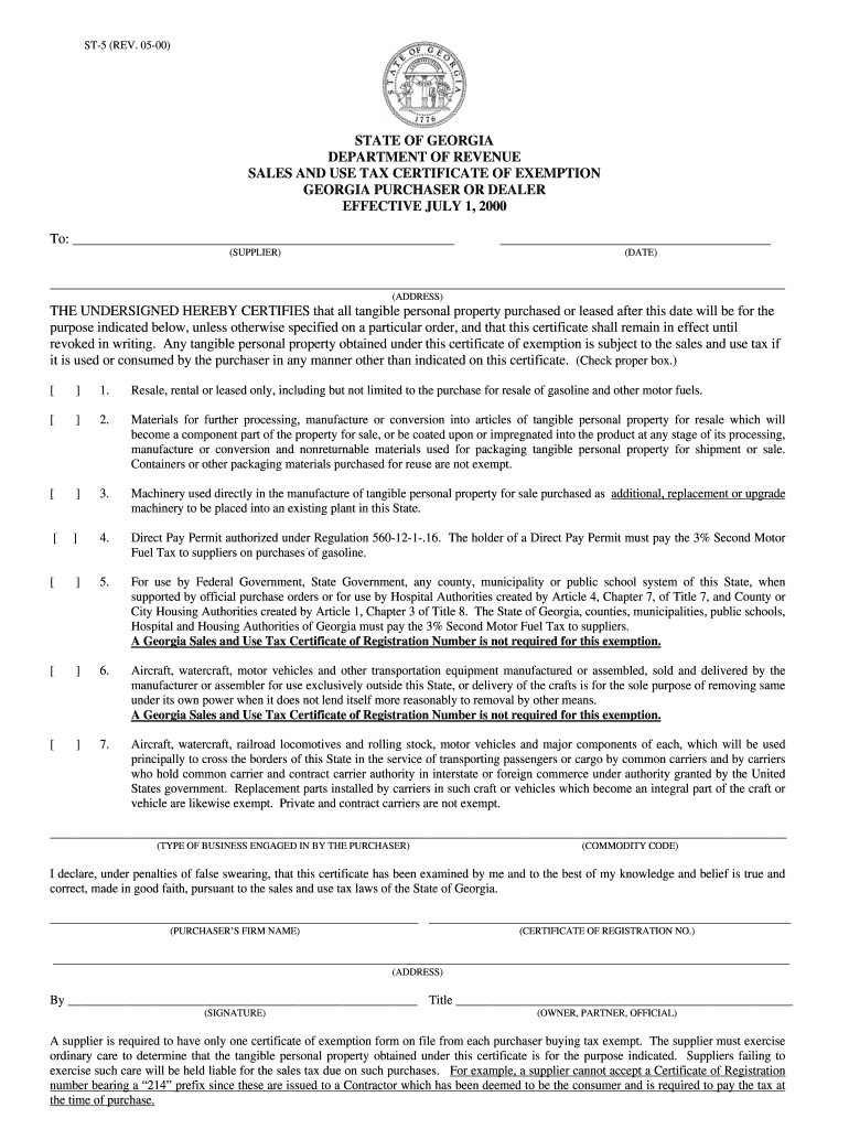 GA DoR ST 5 2000 Fill Out Tax Template Online US Legal Forms