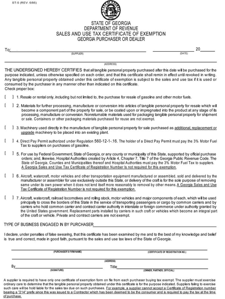 GA DoR ST 5 2016 Fill Out Tax Template Online US Legal Forms