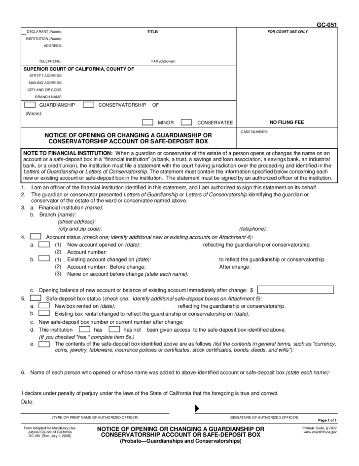 GC 051 Notice Of Opening Or Changing A Guardianship Or Conservatorship 