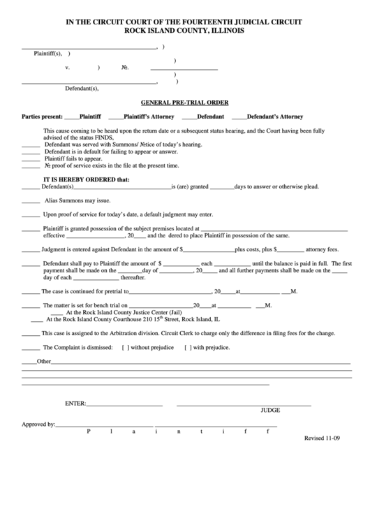 General Pre Trial Order Template Printable Pdf Download