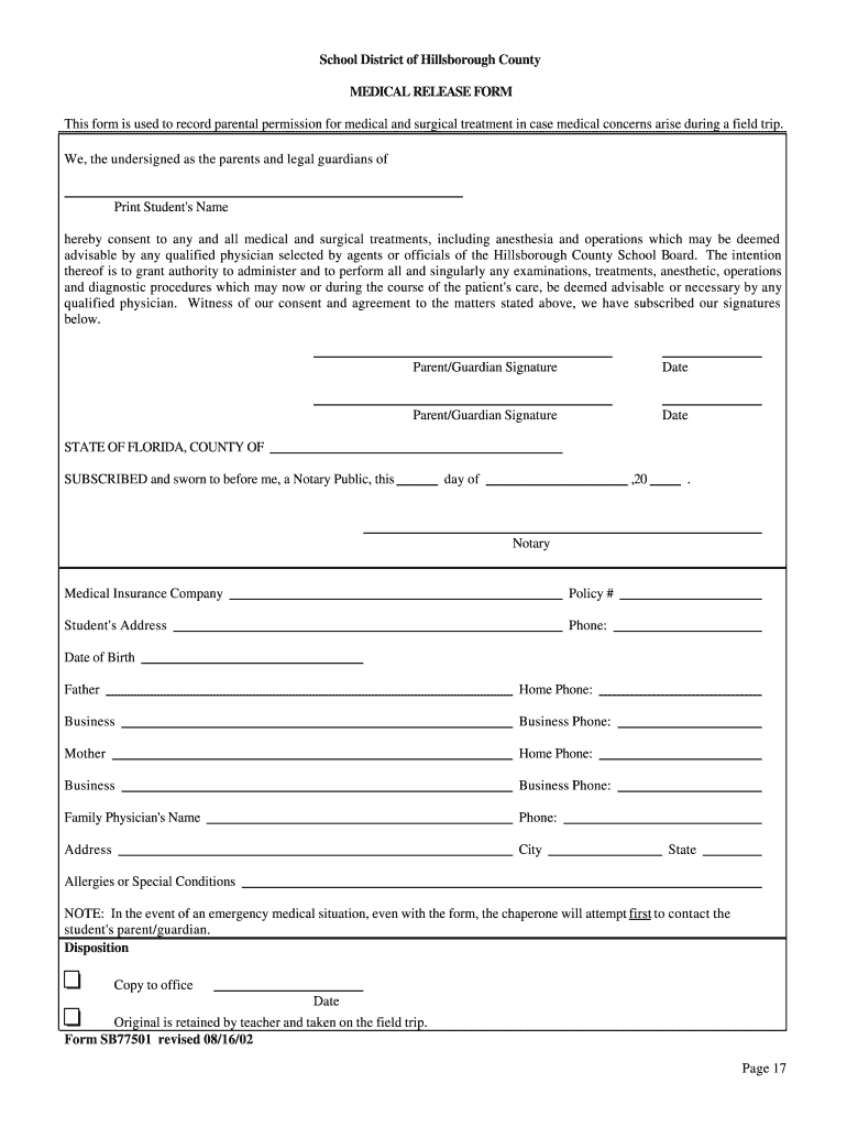 Hillsborough Form Release Fill Online Printable Fillable Blank