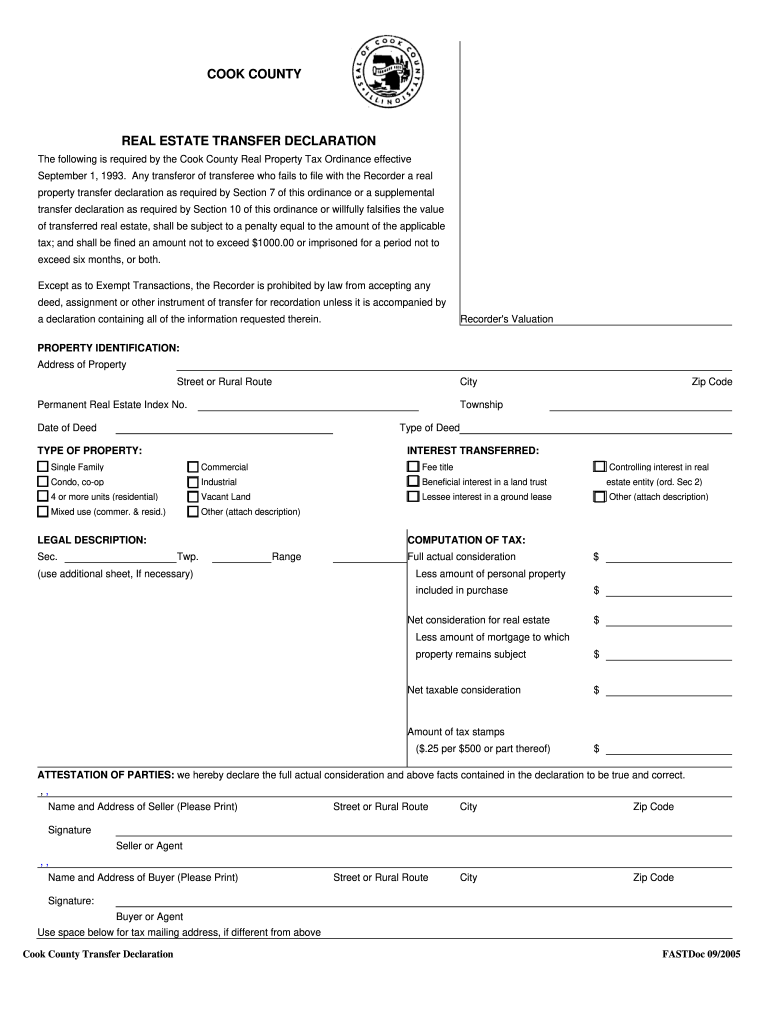 IL Real Estate Transfer Declaration Cook County 2005 2021 Fill And 