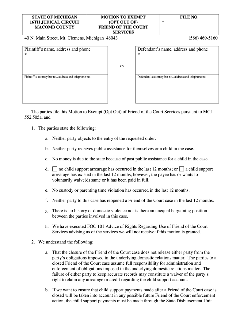 Macomb County Friend Of The Court Forms Fill Out And Sign Printable 