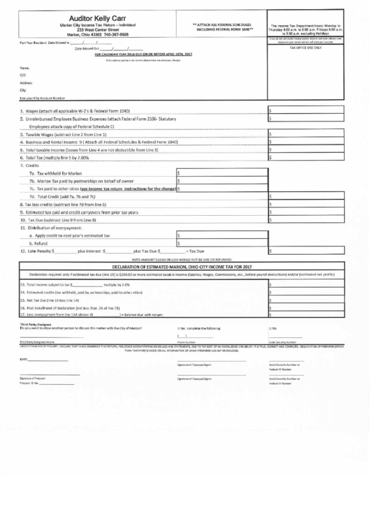 Marion City Income Tax Return Individual Form Printable Pdf Download