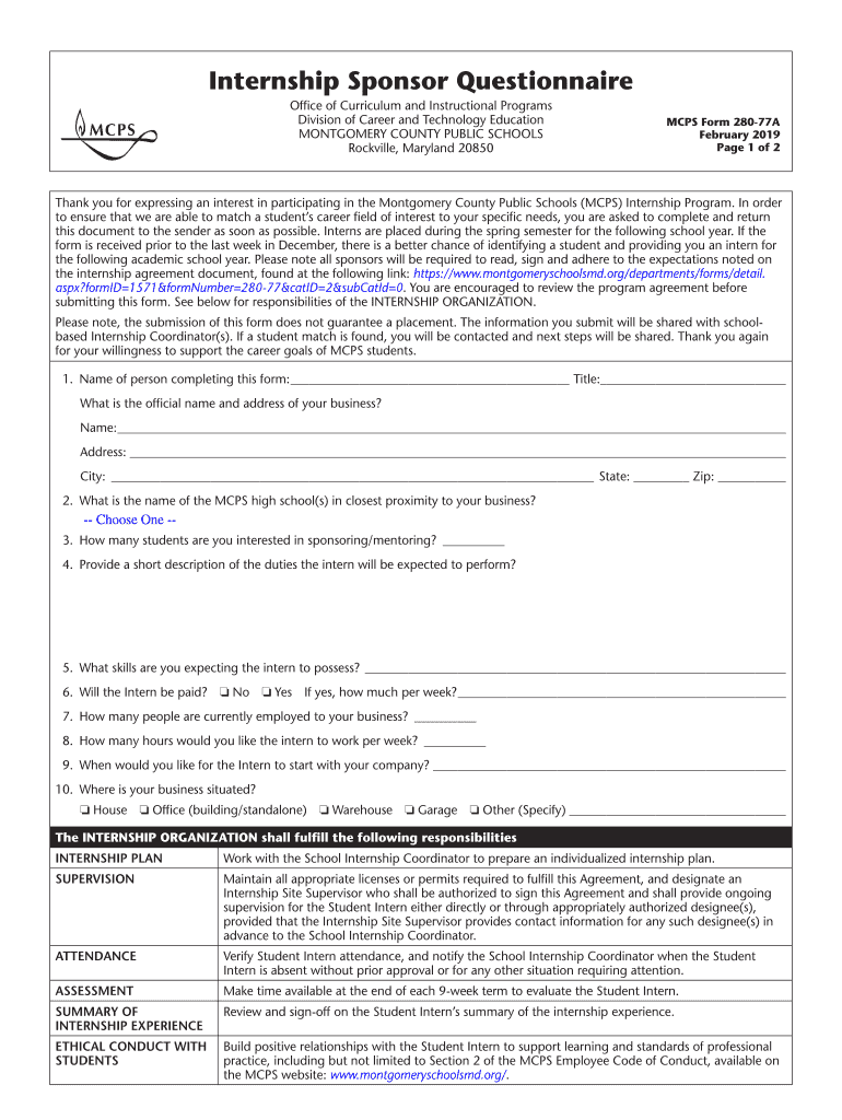 MD MCPS Form 280 77A 2019 Fill And Sign Printable Template Online 