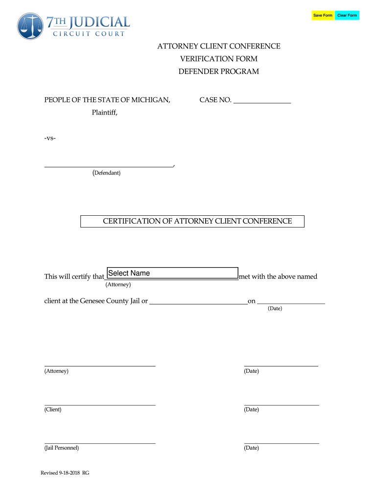 MI Attorney Client Conference Verification Form Genesee County 2018 