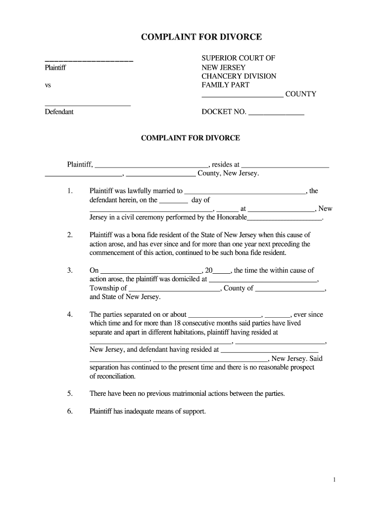 Nj Divorce Forms Pdf Fill Online Printable Fillable Blank PdfFiller