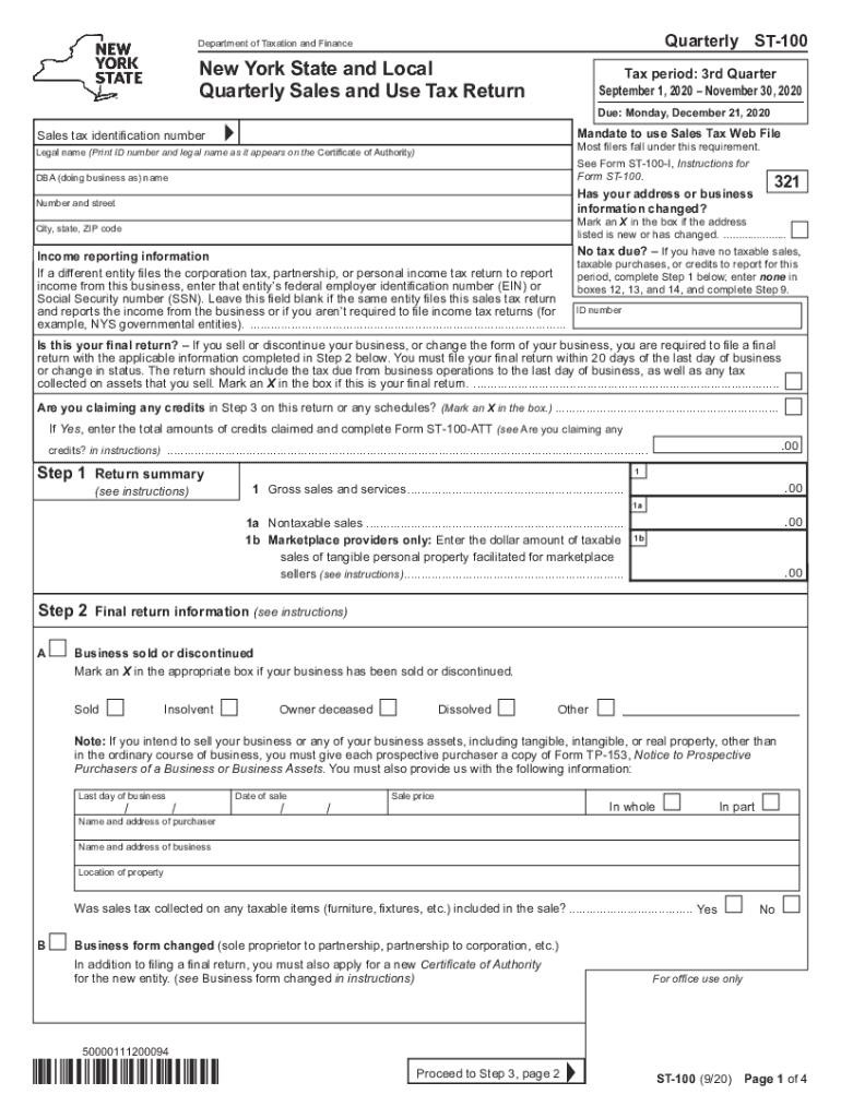 NY DTF ST 100 2020 Fill Out Tax Template Online US Legal Forms