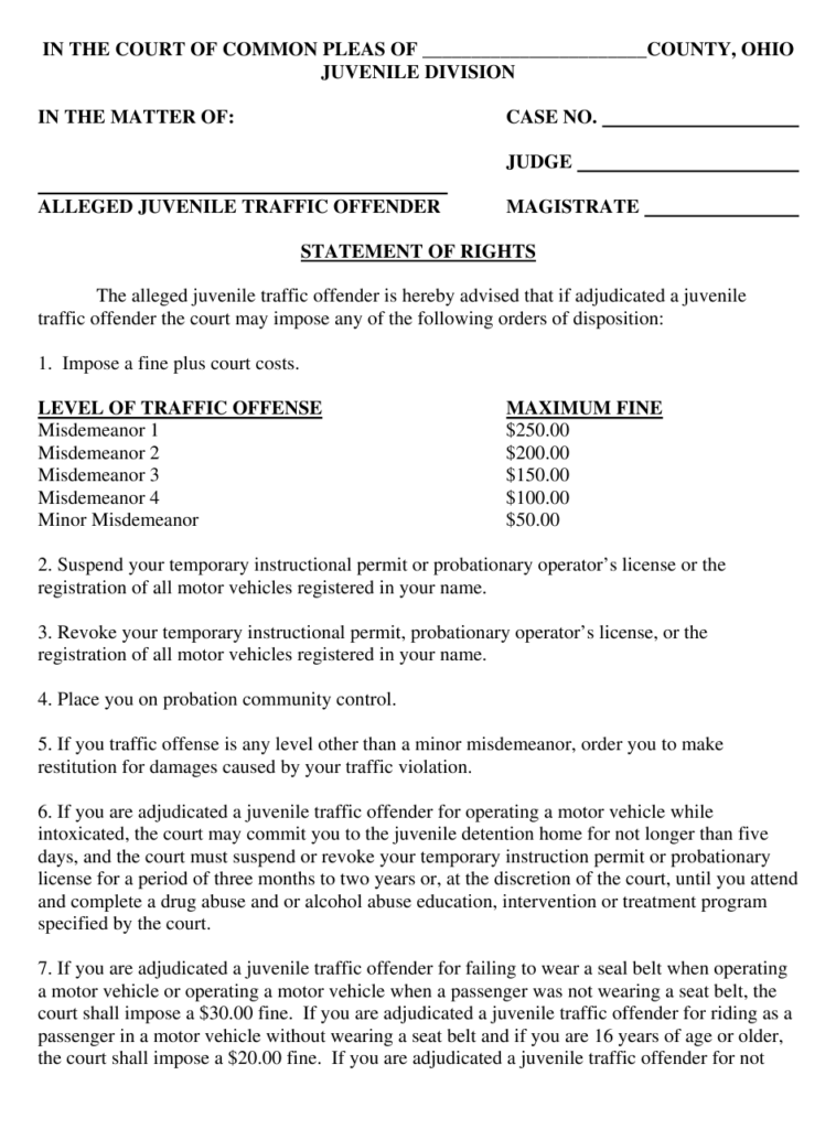 Ohio Statement Of Rights Alleged Delinquent Child Download Printable 