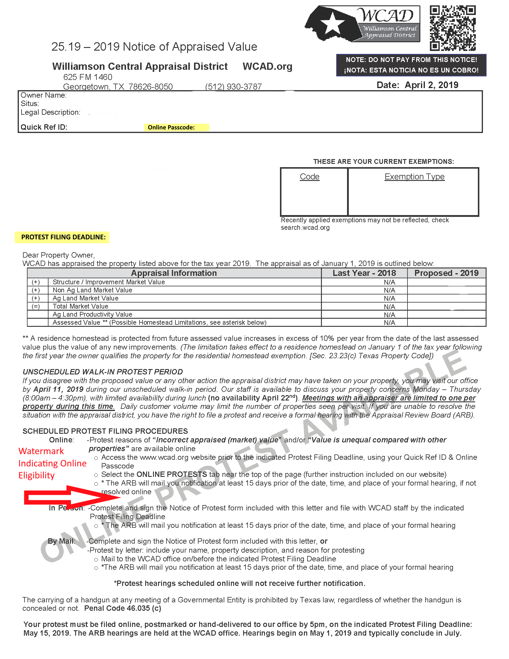 Online Protest Filing And Scheduled Hearing Info Williamson CAD