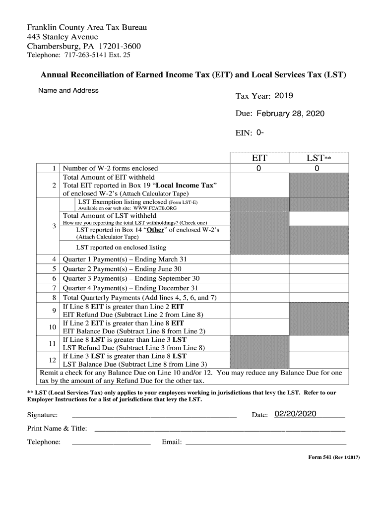 PA Form 541 Franklin County 2019 Fill Out Tax Template Online US 