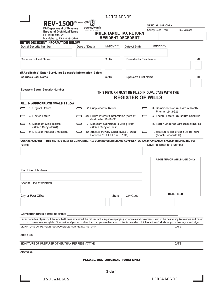 PA REV 1500 2011 Fill Out Tax Template Online US Legal Forms