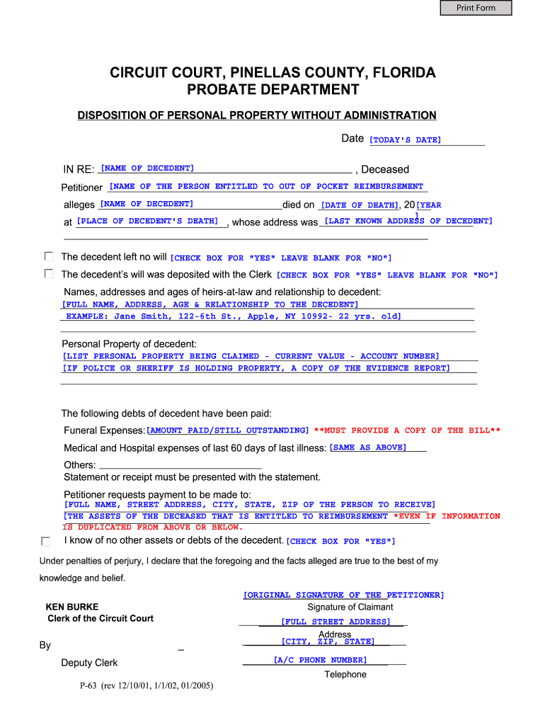 Pinellas County Probate Court Fill And Sign Printable Template Online 