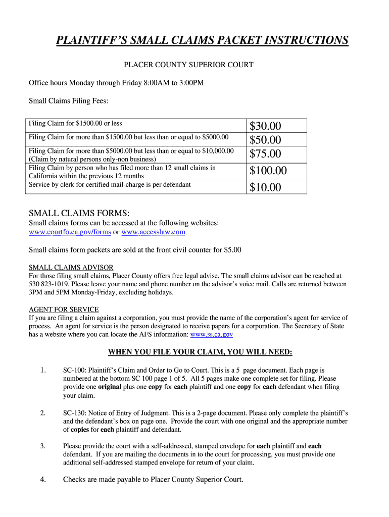 Placer County Small Claims Court Fill Out And Sign Printable PDF