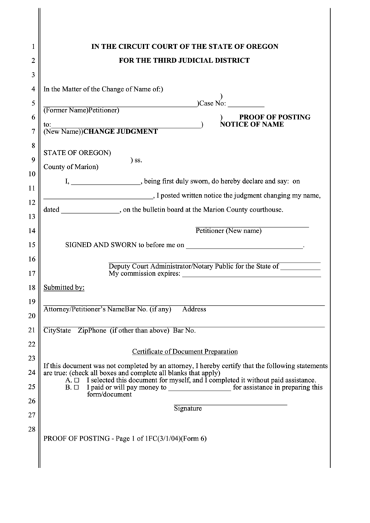 Proof Of Posting Notice Of Name Change Judgement Printable Pdf Download