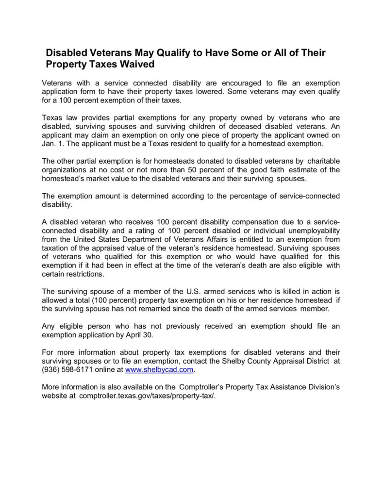 Property Tax Discount For Veterans Texas Property Walls