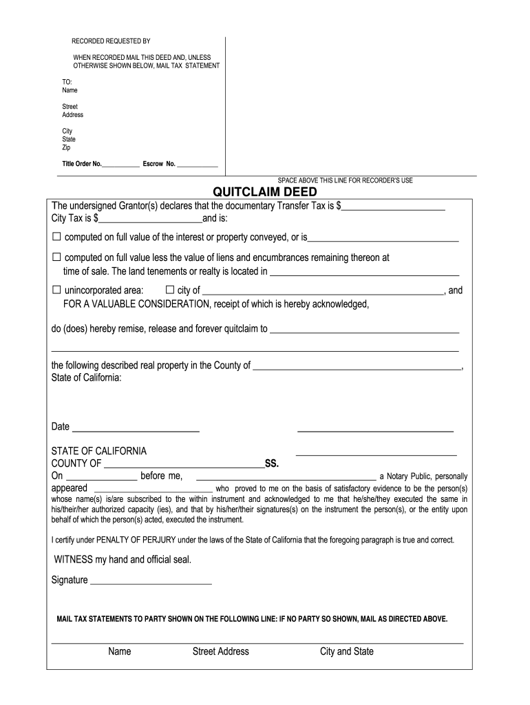 Quit Claim Deed Form Los Angeles County Fill Online Printable