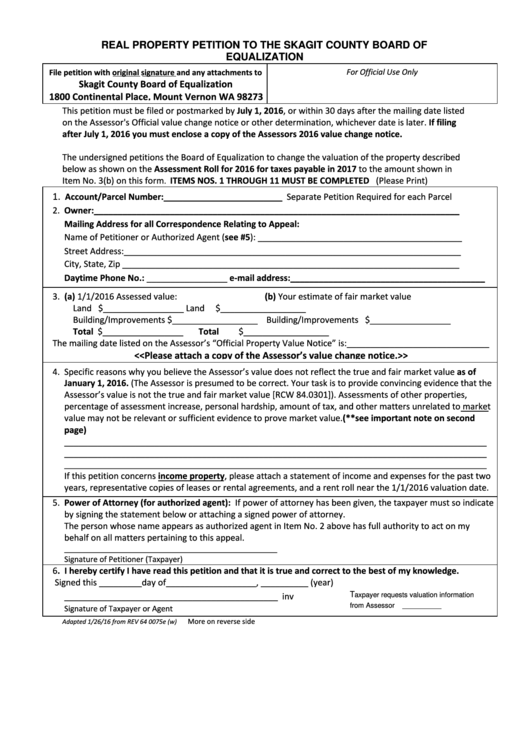 Real Property Petition Form The Skagit County Board Of Equalization
