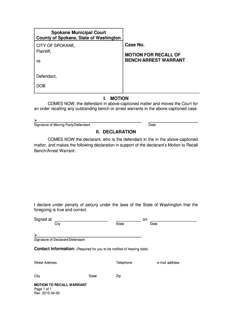 Recall Warrant Spokane Fill Online Printable Fillable Blank 