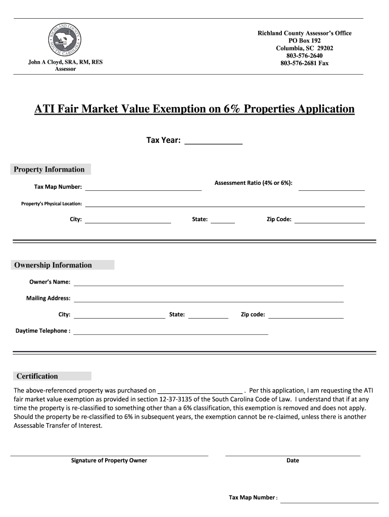 Richland County Sc Ati Exemption Filable Form Fill Out And Sign